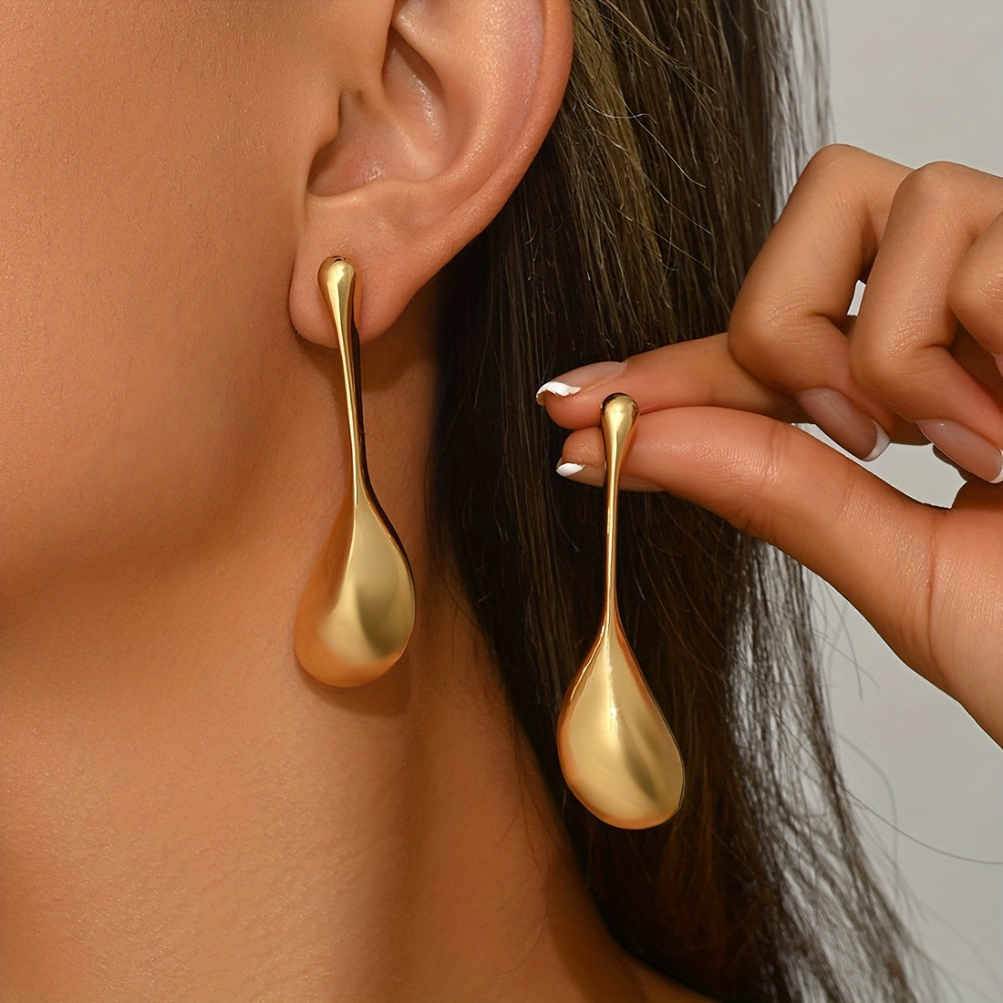 Liquid Gold Teardrop Drop Earrings – 18K Gold & Silver Plated Stainless Steel