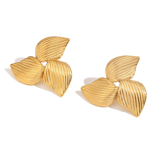 Gold Triple Leaf Necklace & Earrings Set – 18K Gold Plated Stainless Steel Jewelry