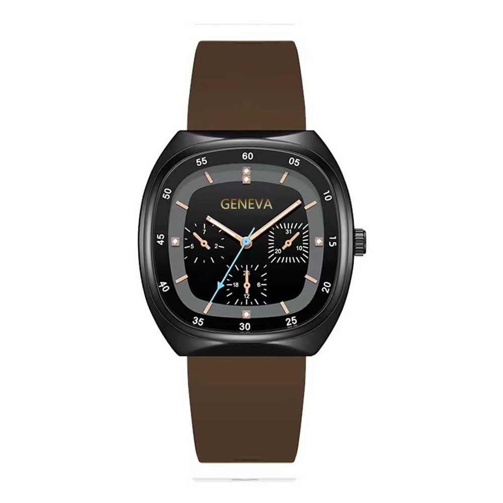 Geneva Square Unisex Quartz Watch – Silicone Band, Multi-Dial Luminous Display