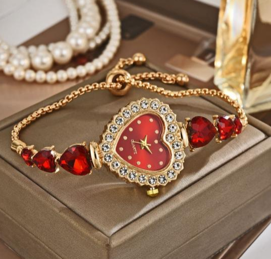 Heart-Shaped Crystal Bracelet Watch