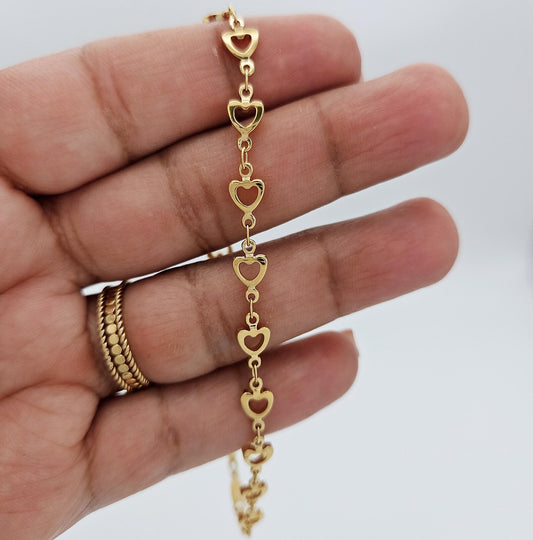 14K Gold Plated Open Heart Chain Bracelet / Anklet β Tarnish Resistant