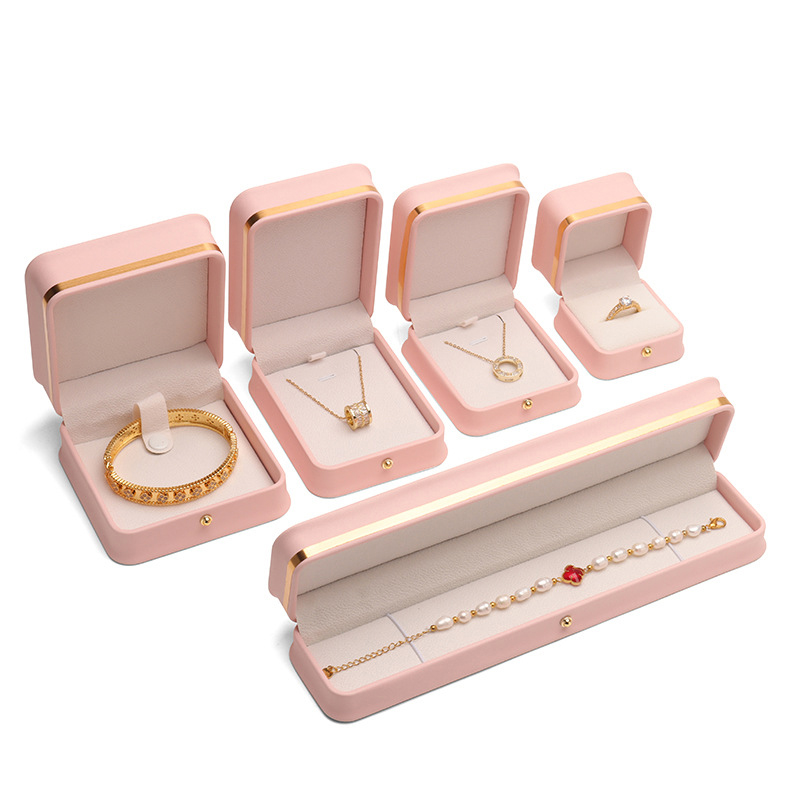 Luxury PU Leather Jewelry Gift Box with Gold Trim – Ring, Necklace & Bracelet Packaging