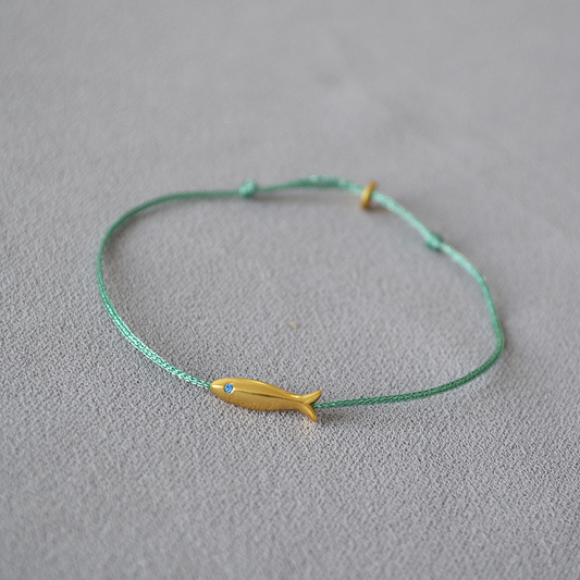 Gold Fish Charm Adjustable String Anklet – Boho Beach Jewelry