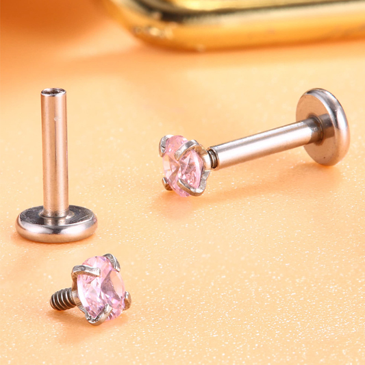 Pink CZ Crystal Labret Stud – Stainless Steel Lip, Nose & Cartilage Piercing