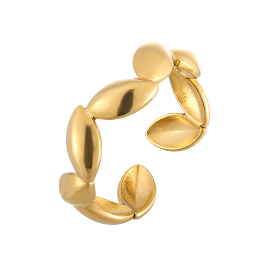 18K Gold Plated Olive Leaf Open Ring | Titanium Steel | Adjustable | Women