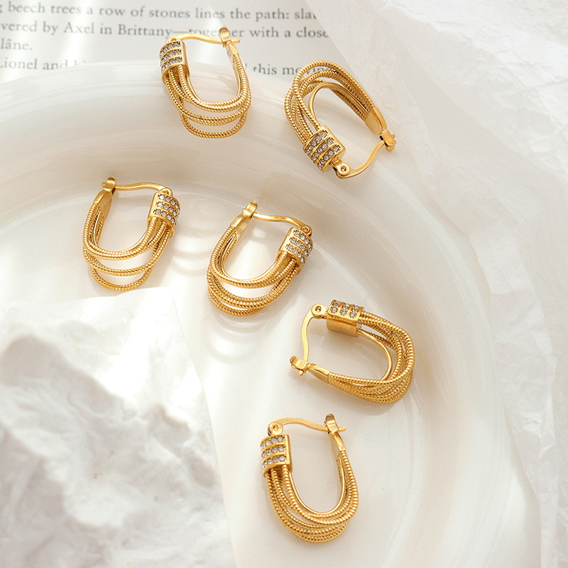 18K Gold Multi-Layer Zirconia Hoop Earrings
