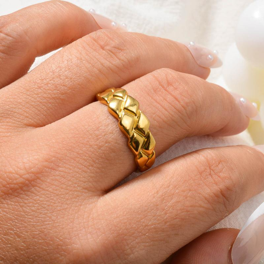 18K Gold Plated Braided Woven Ring | Stainless Steel | Adjustable | Unisex