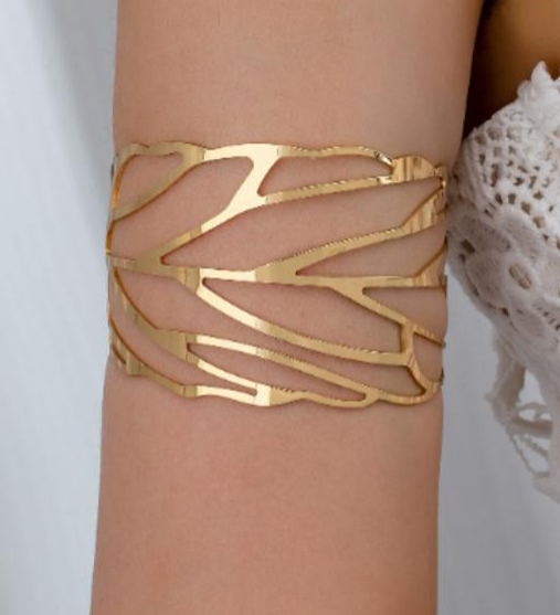 Gold Cutout Wide Arm Cuff – Sculptural Statement Upper Arm Bracelet