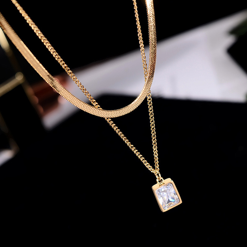 Double-Layer Snake Chain Cubic Zircon Pendant Necklace