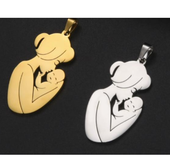Mother & Child Silhouette Pendant Necklace – Gold & Silver 18K Plated Pendant