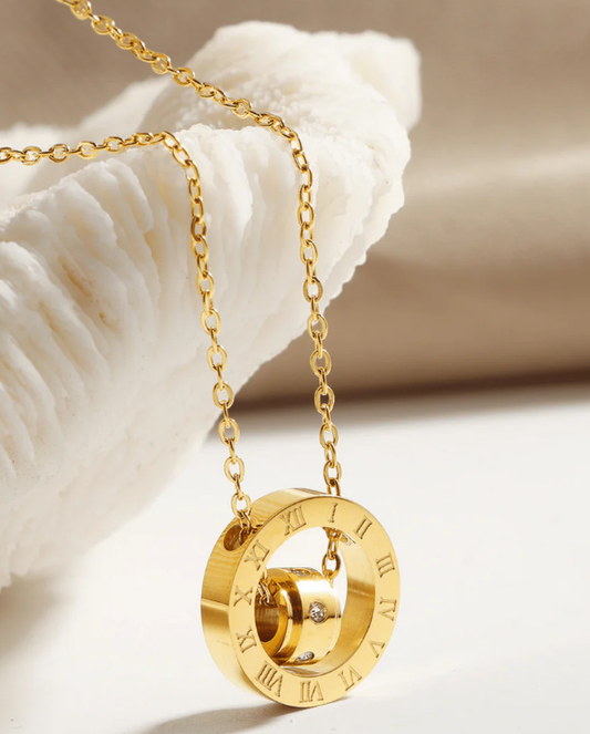 Roman Numeral Double-Ring Zircon Necklace
