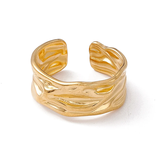 Gold Ripple Wide Band Open Ring