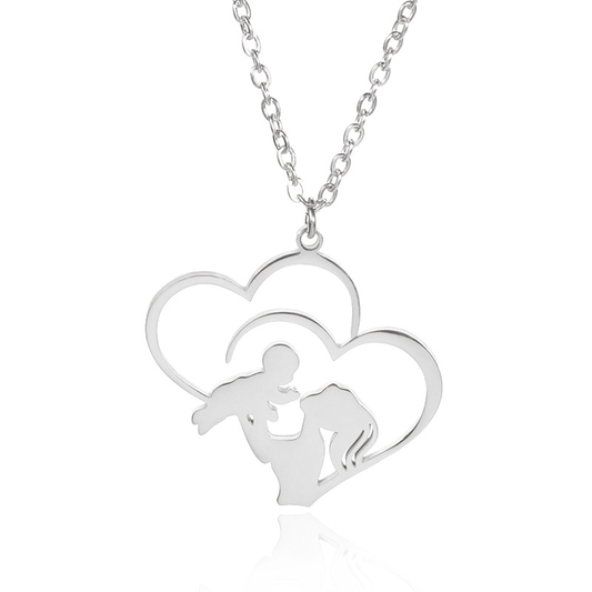 Double Heart Mother & Child Pendant Necklace – Gold & Silver Stainless Steel