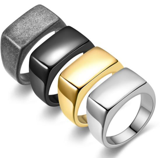 Square Signet Ring | Titanium Steel | Gold, Silver, Black & Vintage | Men