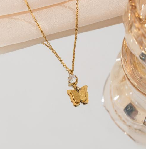 Gold Butterfly Pendant Necklace – 18K Gold Plated Stainless Steel