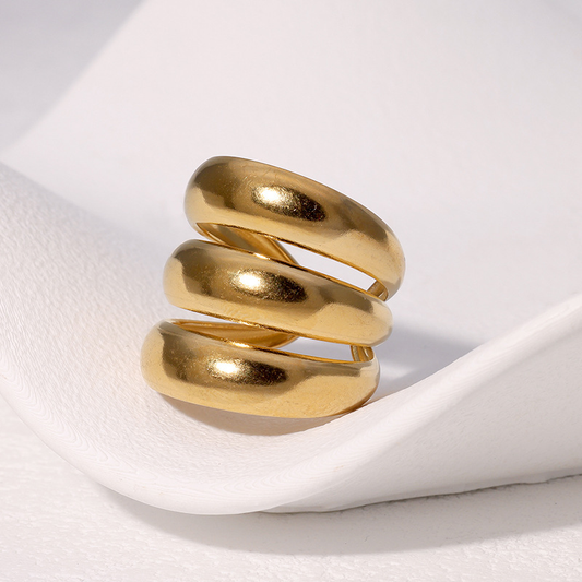 Gold Triple Chunky Band Open Ring
