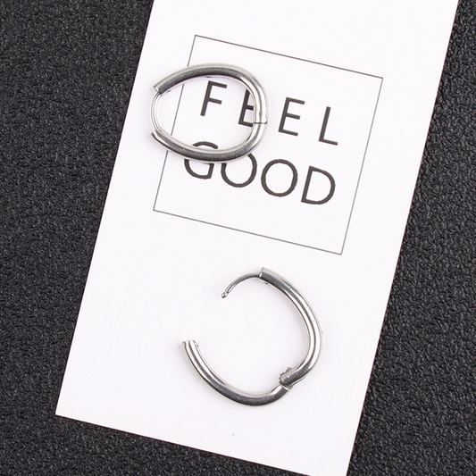 Geometric Oval Hoop Earrings | Stainless Steel & 18K Gold Plated