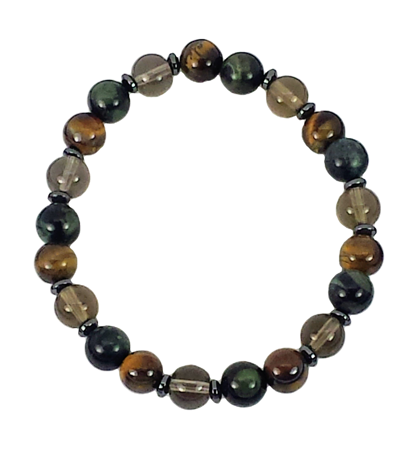 Tiger Eye, Hematite & Smoky Quartz Multi-Stone Stretch Bracelet – Unisex Natural Gemstone