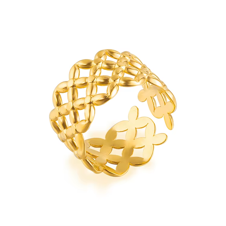 Gold Lattice Wide Band Open Ring