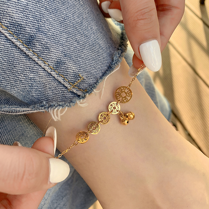 Vintage 18K Gold Plated Coin Bell Anklet