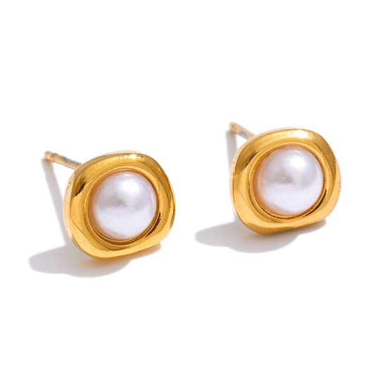 Gold Pearl Swirl Necklace & Stud Earring Set – 18K Gold Plated Stainless Steel