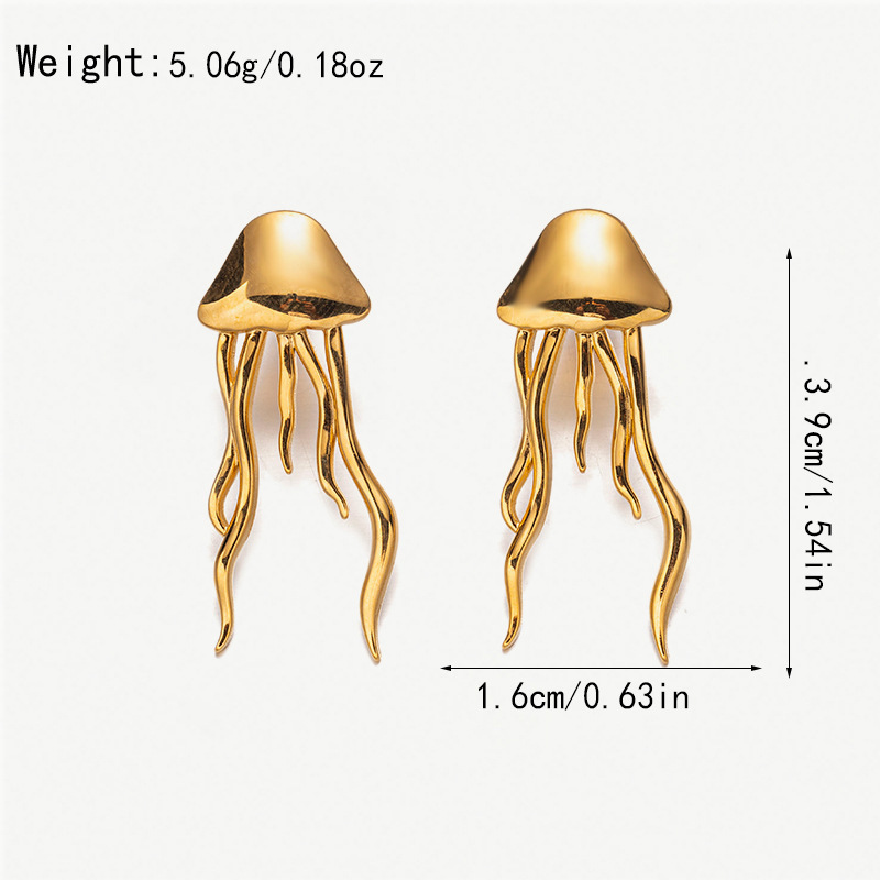 Gold Jellyfish Drop Earrings – Stainless Steel