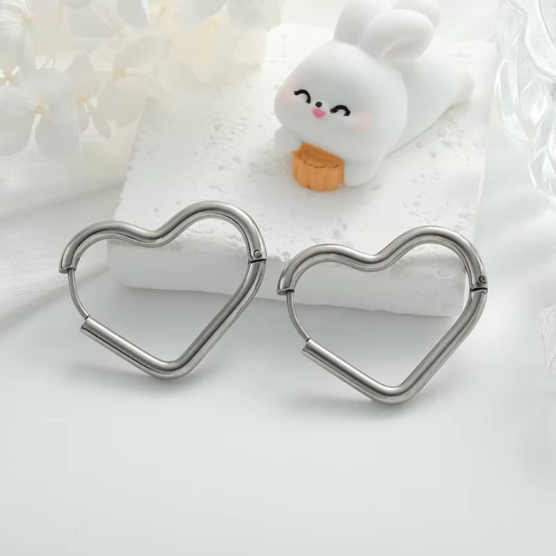 Hollow Heart Hoop Earrings | Stainless Steel 18K Gold Plated