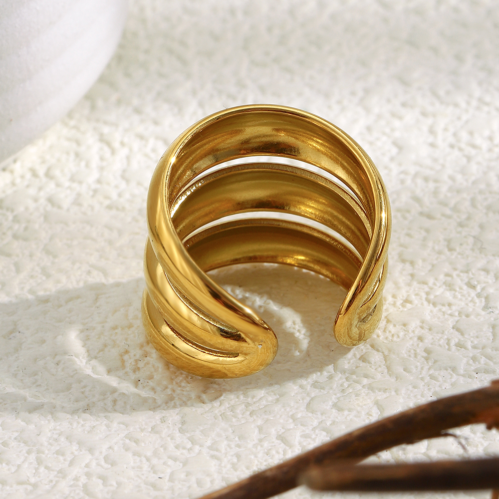 Gold Triple Chunky Band Open Ring