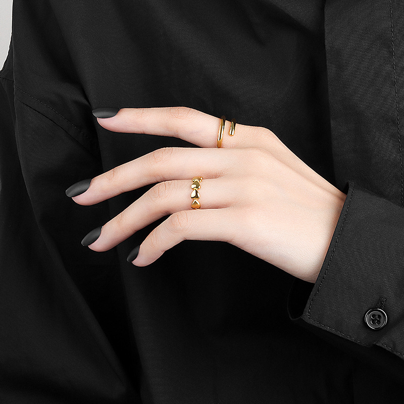 18K Gold Plated Linked Hearts Open Ring | Adjustable | Women & Wedding