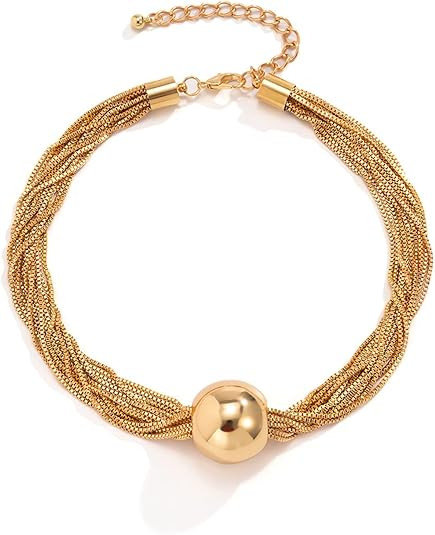 Gold Ball Multi-Strand Choker Necklace
