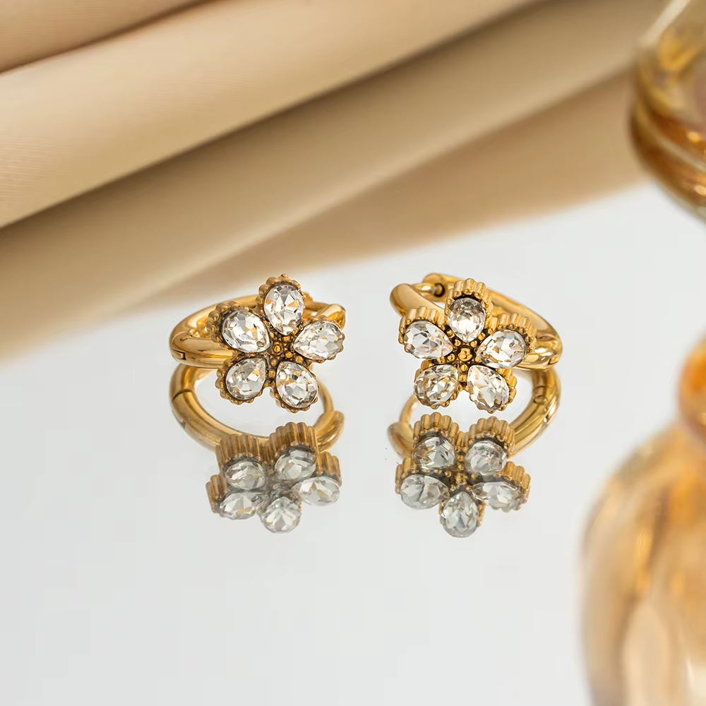 Crystal Petal Flower Hoop Earrings