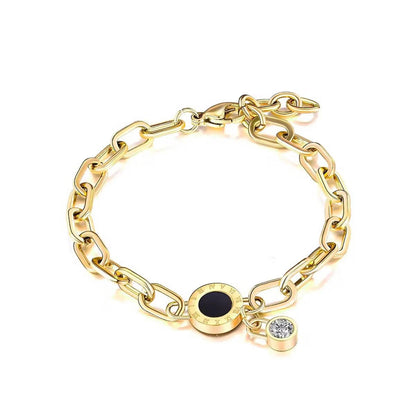 18K Gold Plated Roman Numerals CZ Diamond Charm Chain Bracelet