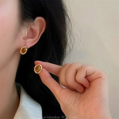 Tiger's Eye Maillard Gold Stud Earrings
