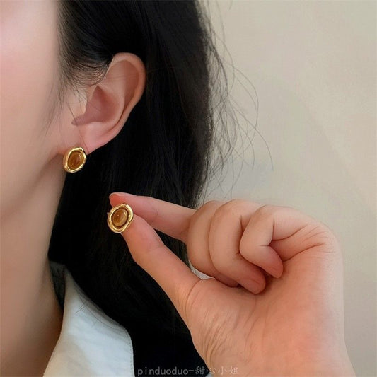 Tiger's Eye Maillard Gold Stud Earrings