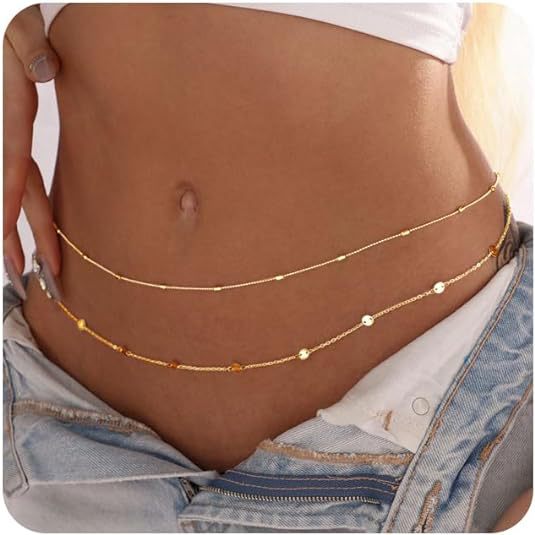 Women's Double-Layer Gold Waist Chain – Stainless Steel Disc Bead Body Jewelry
