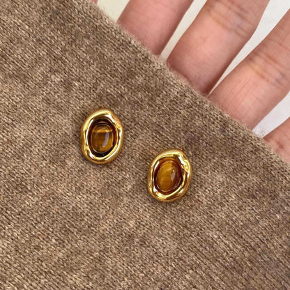Tiger's Eye Maillard Gold Stud Earrings