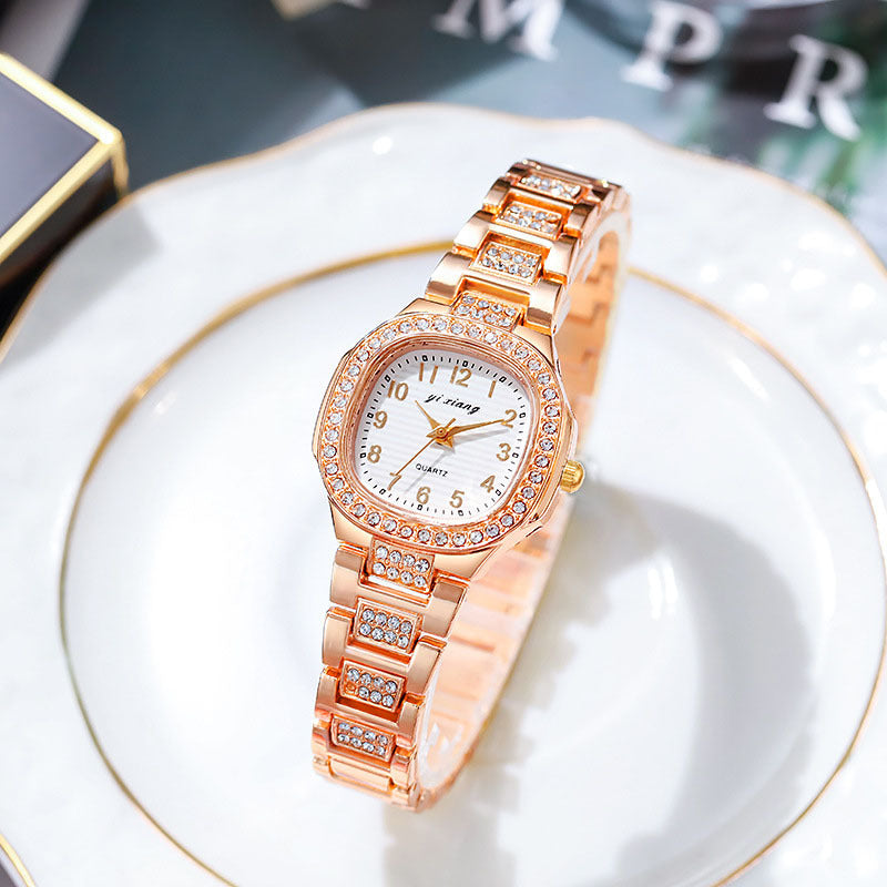 Luxury Women's Rose Gold Quartz Watch – Crystal Diamond Bracelet Watch