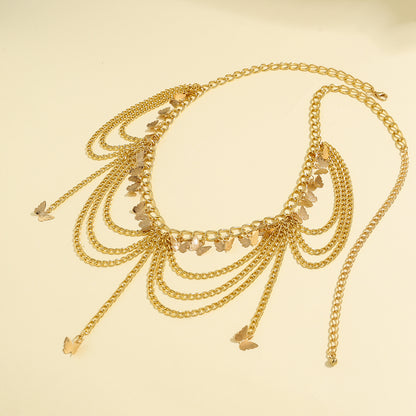 Multilayer Gold Charm Tassel Waist Chain – Butterfly, Heart, Star & Coin Pendant Body Jewelry