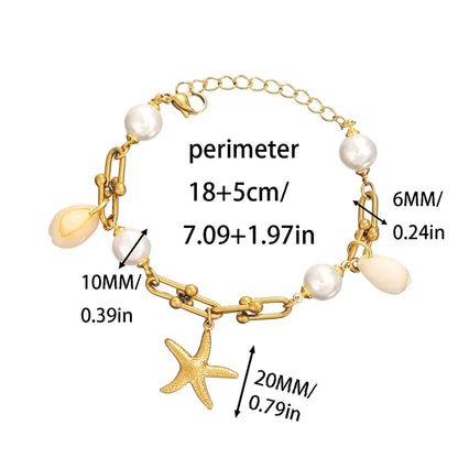 Hawaiian Beach Tropical Starfish & Shell Charm Bracelet