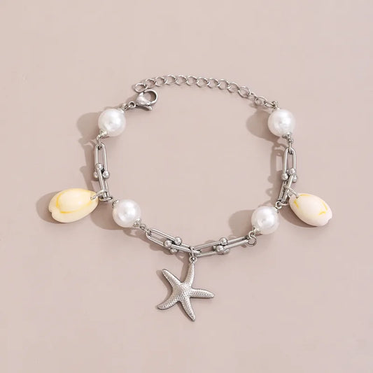 Hawaiian Beach Tropical Starfish & Shell Charm Bracelet