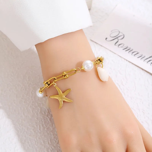 Hawaiian Beach Tropical Starfish & Shell Charm Bracelet
