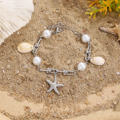 Hawaiian Beach Tropical Starfish & Shell Charm Bracelet