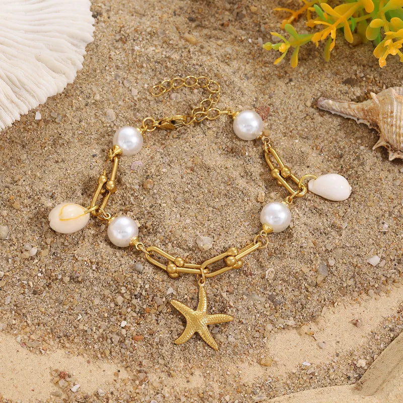 Hawaiian Beach Tropical Starfish & Shell Charm Bracelet