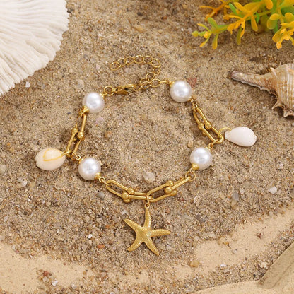Hawaiian Beach Tropical Starfish & Shell Charm Bracelet