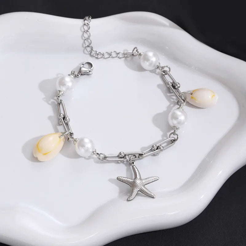 Hawaiian Beach Tropical Starfish & Shell Charm Bracelet