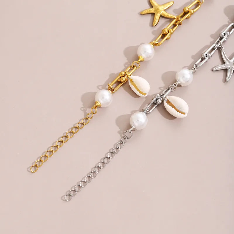 Hawaiian Beach Tropical Starfish & Shell Charm Bracelet