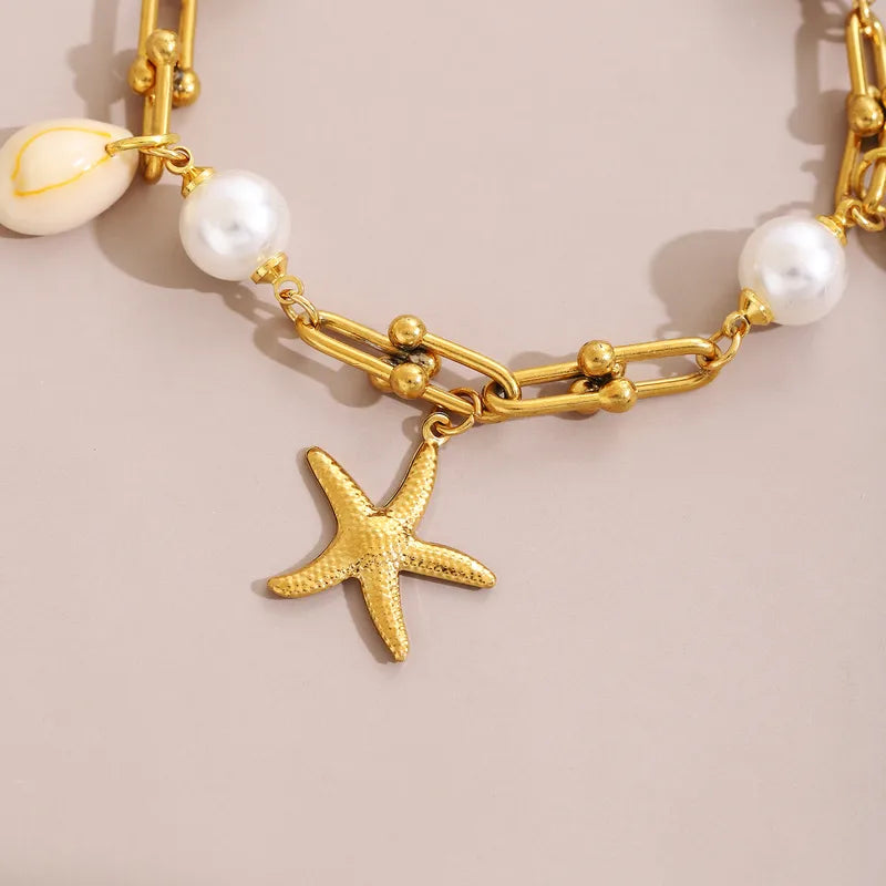 Hawaiian Beach Tropical Starfish & Shell Charm Bracelet