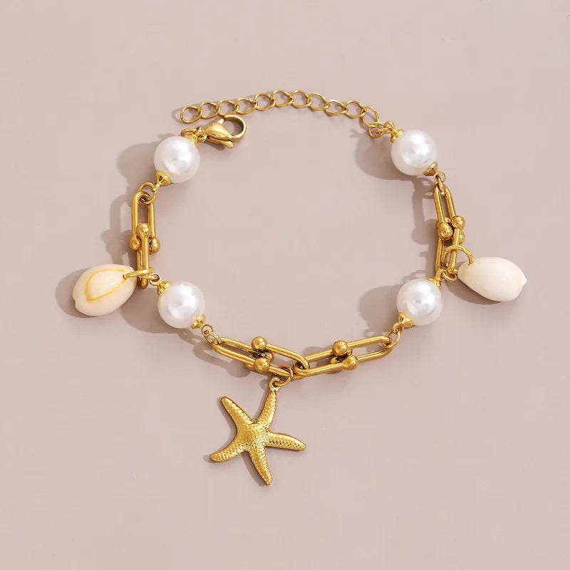 Hawaiian Beach Tropical Starfish & Shell Charm Bracelet