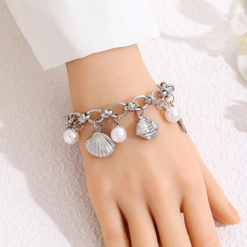 Hawaiian Bohemian Beach Starfish Shell Seahorse Pearl Charm Bracelet