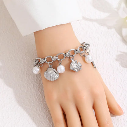 Hawaiian Bohemian Beach Starfish Shell Seahorse Pearl Charm Bracelet